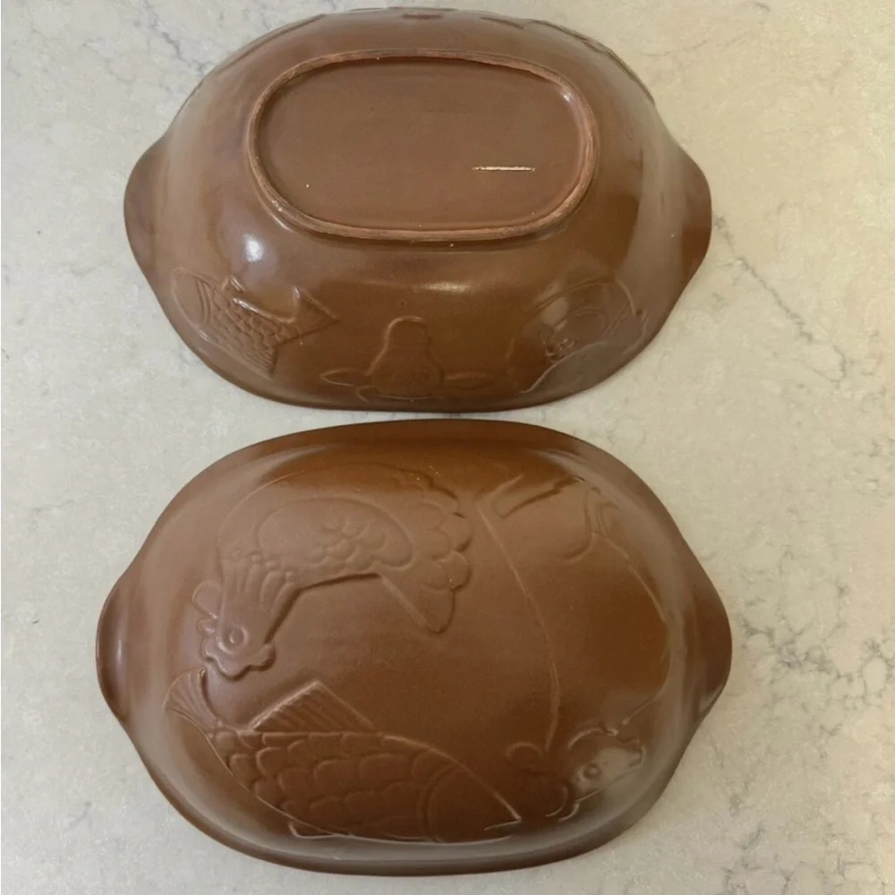 Vintage Glazed Terra Cotta Clay Baking Oven w/ Lid Chicken Fish Beef 12